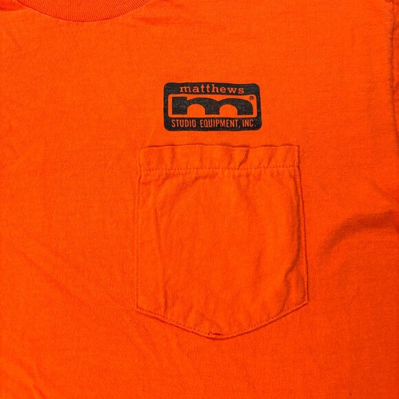 Vintage Matthews Studio Equipment Shirt Orange Sz M/L Film Audio Video Anvil - Picture 3 of 8
